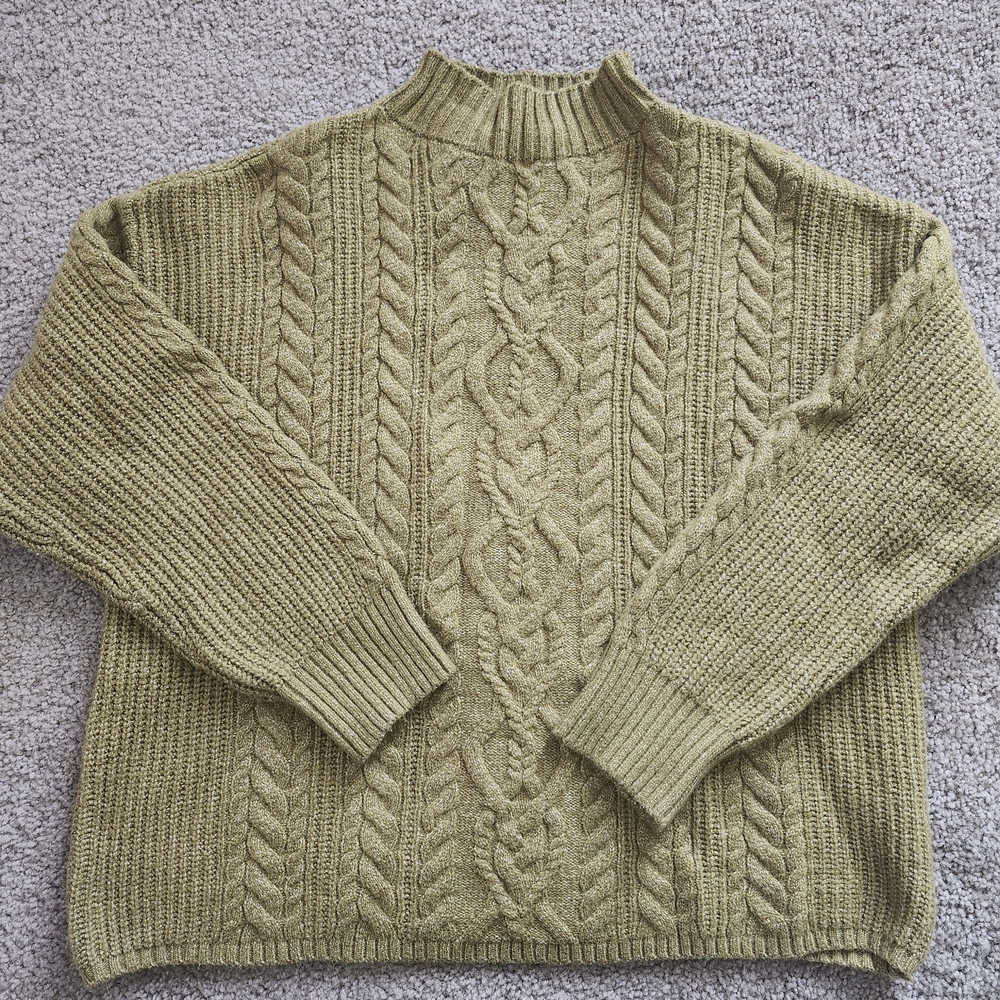 Old Navy SoSoft Cropped Mock-Neck Cable Sweater Women's XL Green